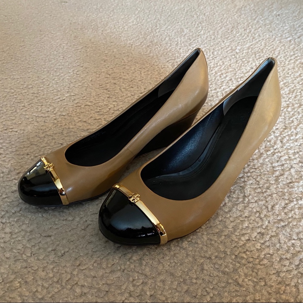 Elegant Tan and Black Women's Wedge Shoes